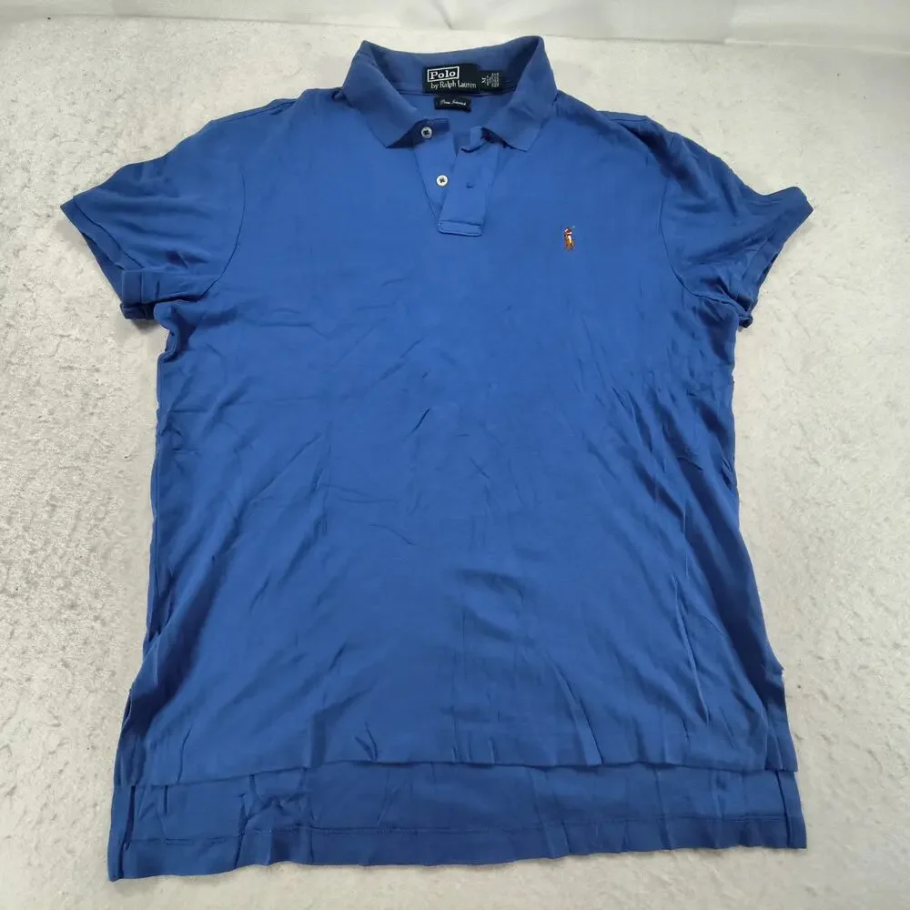Polo by Ralph Lauren Pima Interlock Collared Polo Shirt Mens Size Medium M Blue